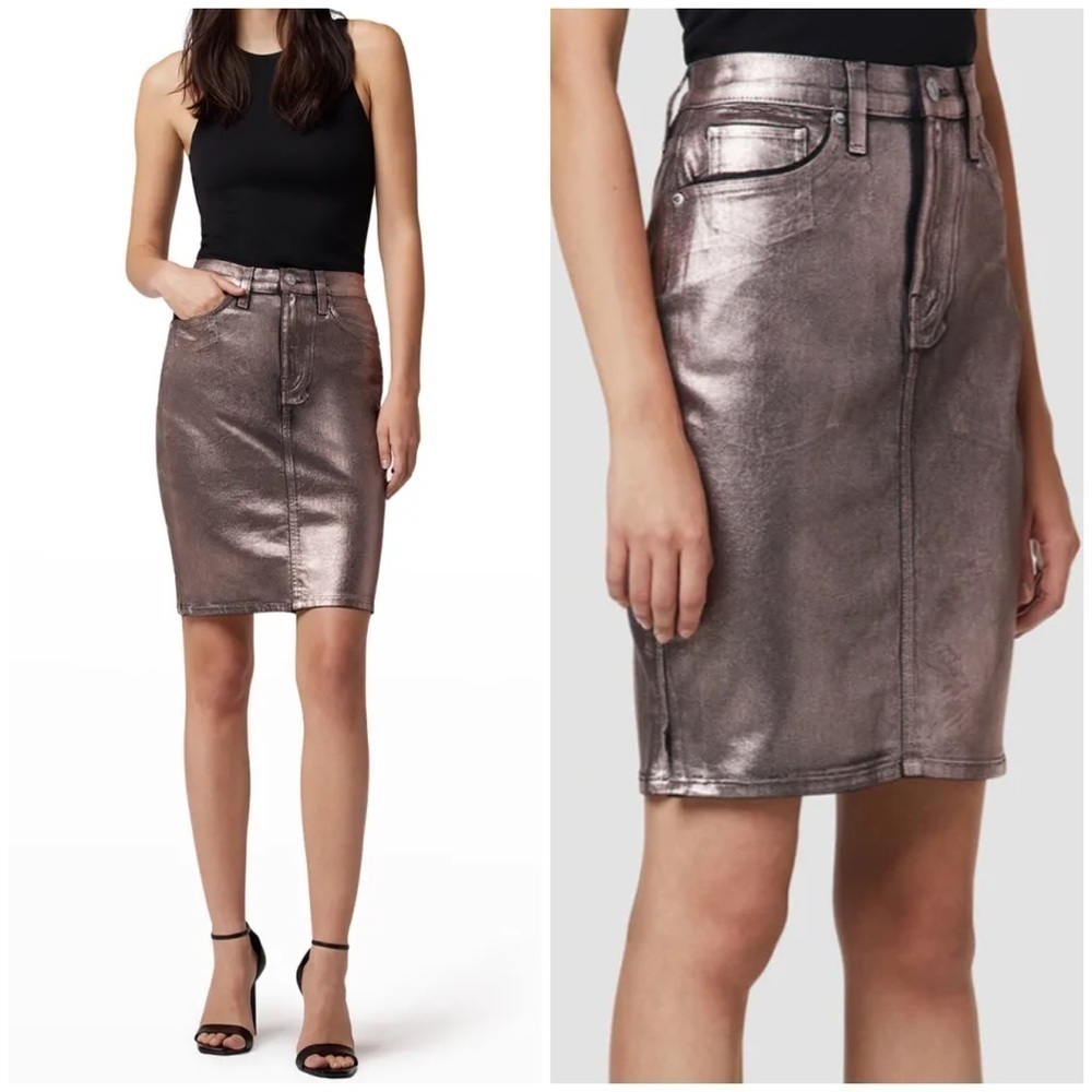 New Hudson Centerfold Extreme High Rise Skirt In Champagne Foil Metallic Sz 28